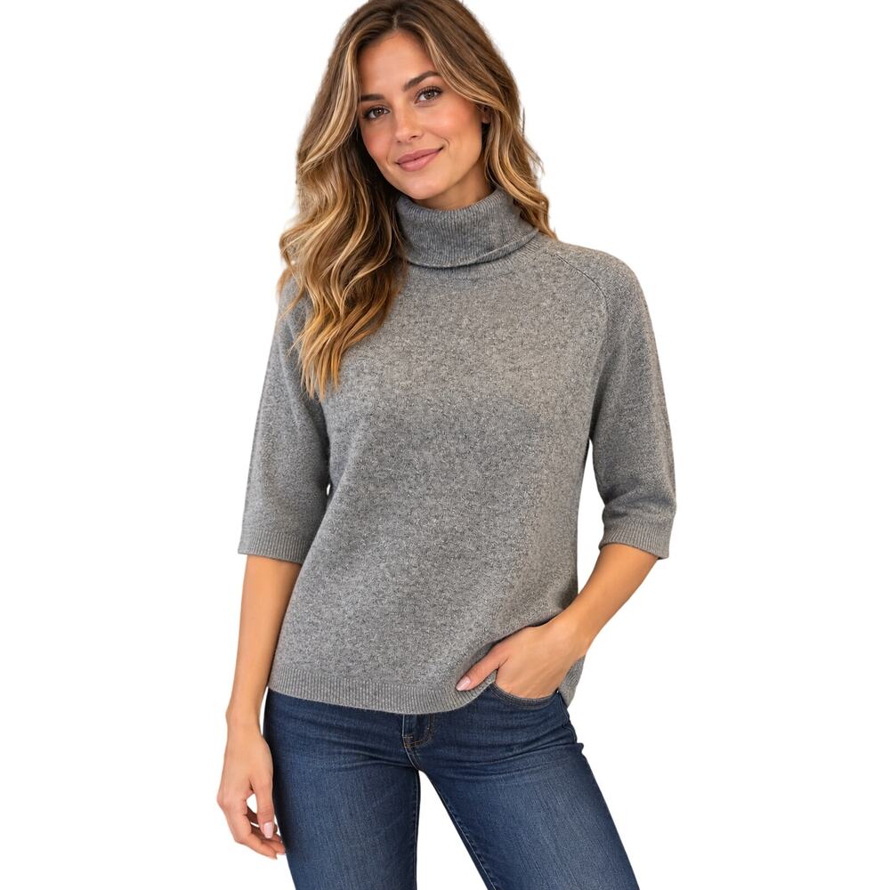 Club monaco 100% cashmere grey short sleeve turtleneck sweater minimalist sz L